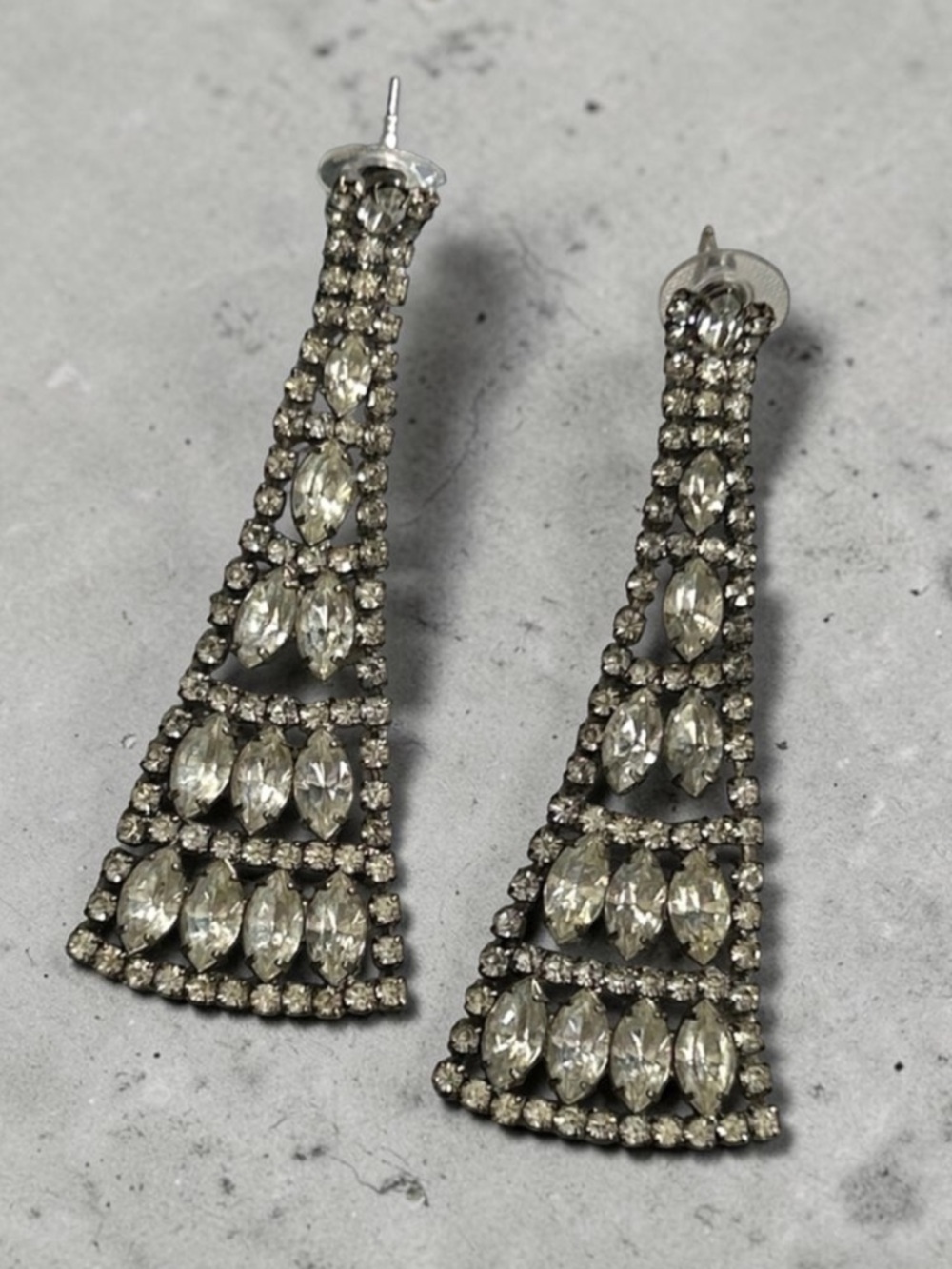 STUNNING Vintage Art Deco Silver Crystal Drop Earrings